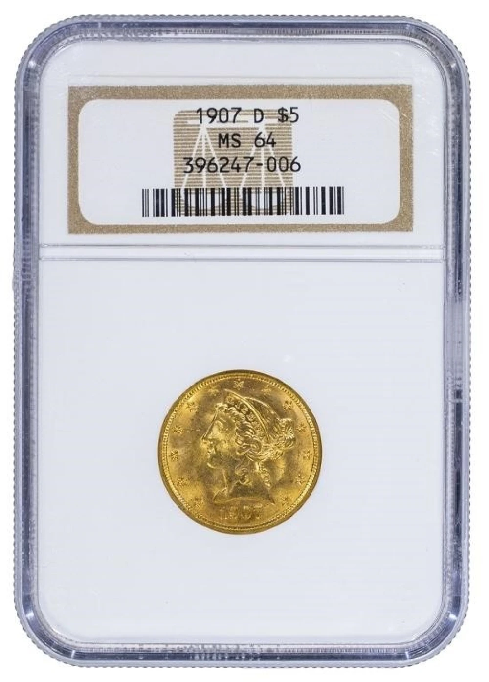 NGC MS-64 1907-D Gold $5 Liberty