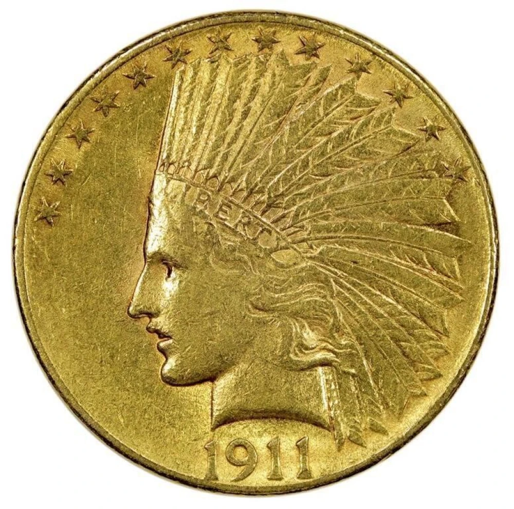 AU-50 1911 Gold $10 Indian