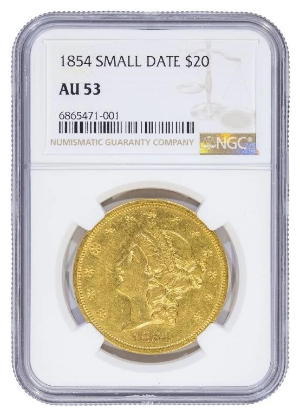 NGC AU-53 1854 Gold $20