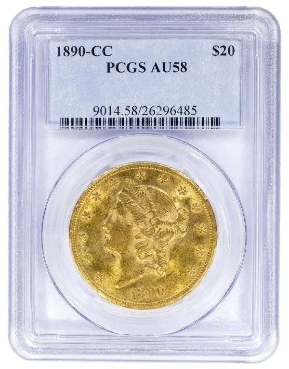 PCGS AU-58 1890-CC Gold $20