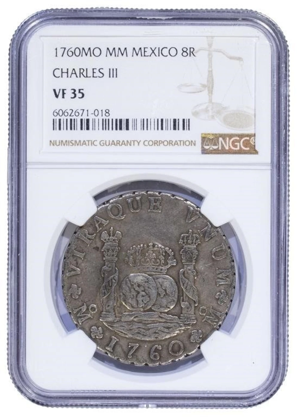 Mexico. NGC VF-35 1760-MM Pillar 8 Reales