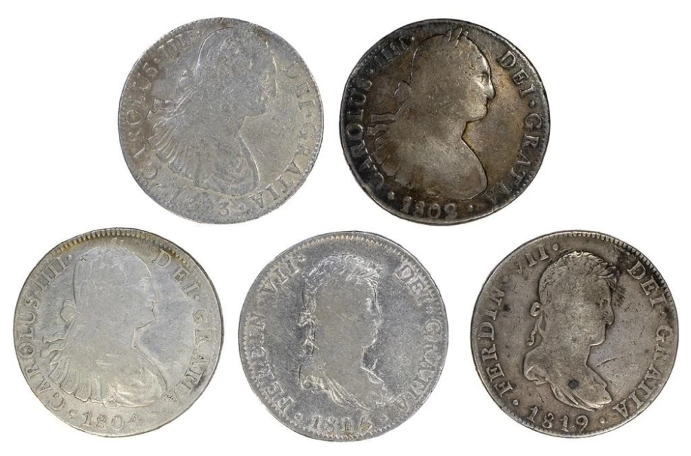 Mexico. Five Different Bust 8 Reales Pieces
