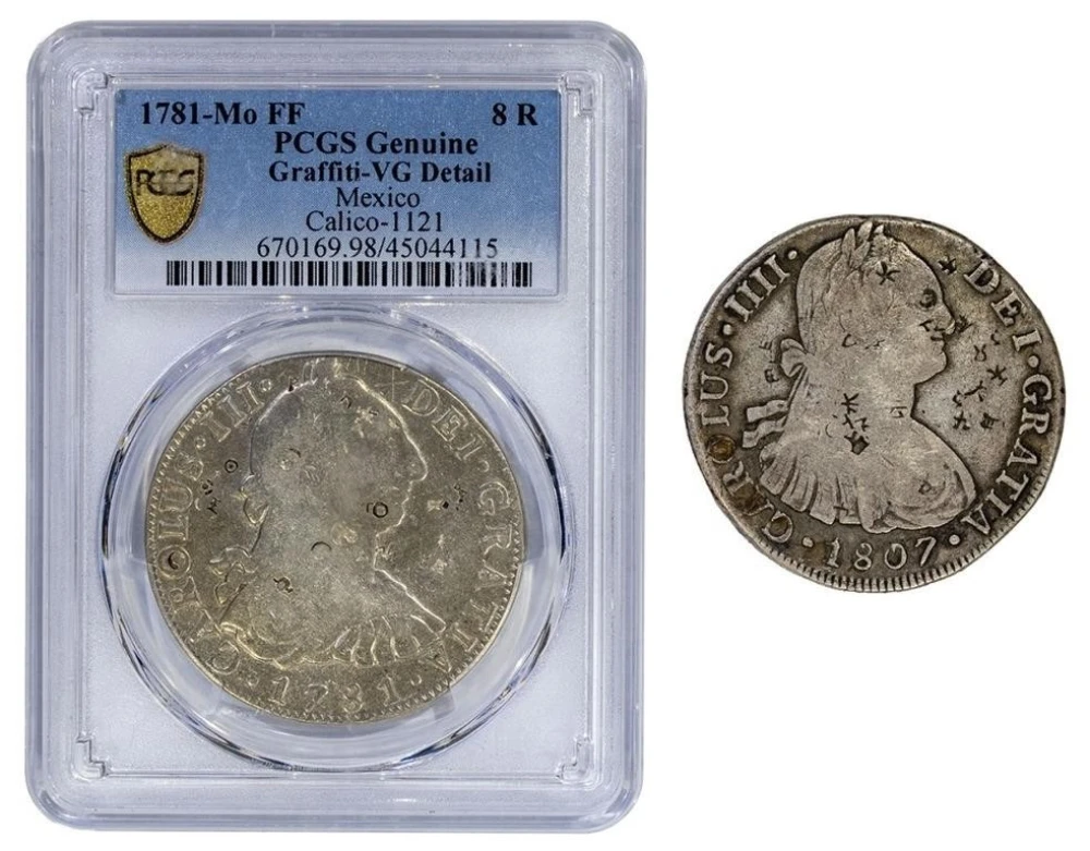 Mexico and Peru. Pair of 8 Reales Pieces