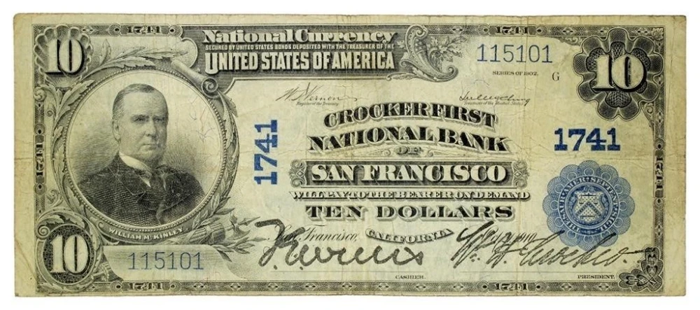 California. San Francisco. VF $10 Note