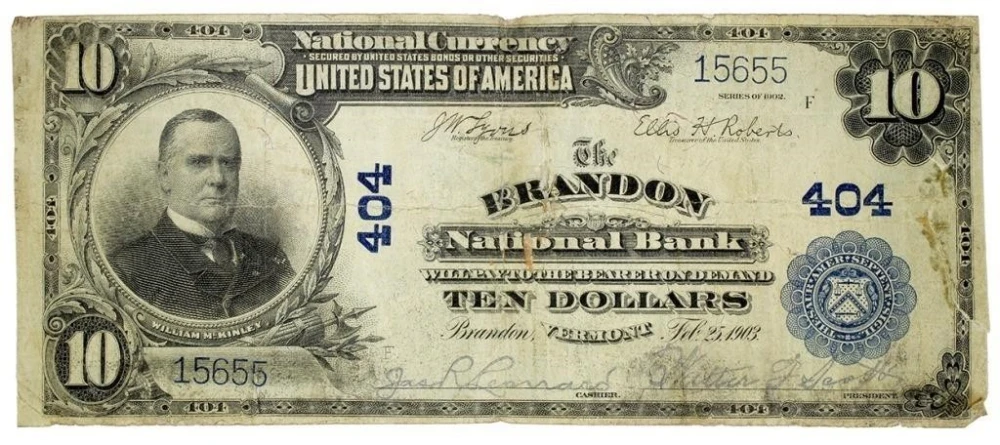 Vermont. Brandon. Fine Series 1902 $10