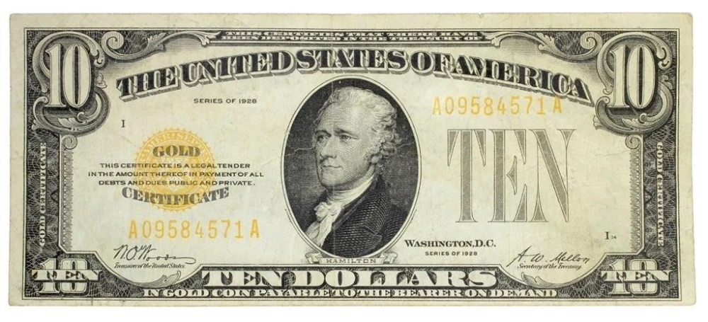 VF Series 1928 $10 Gold Certificate