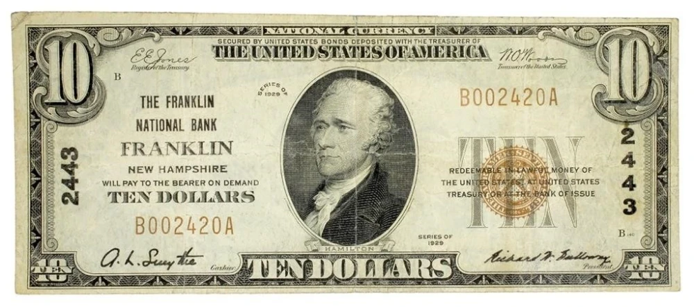 New Hampshire. Franklin. VF Series 1929 $10