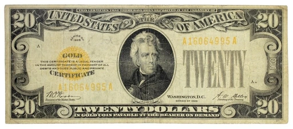 Fine Series 1928 $20 Gold Certificate