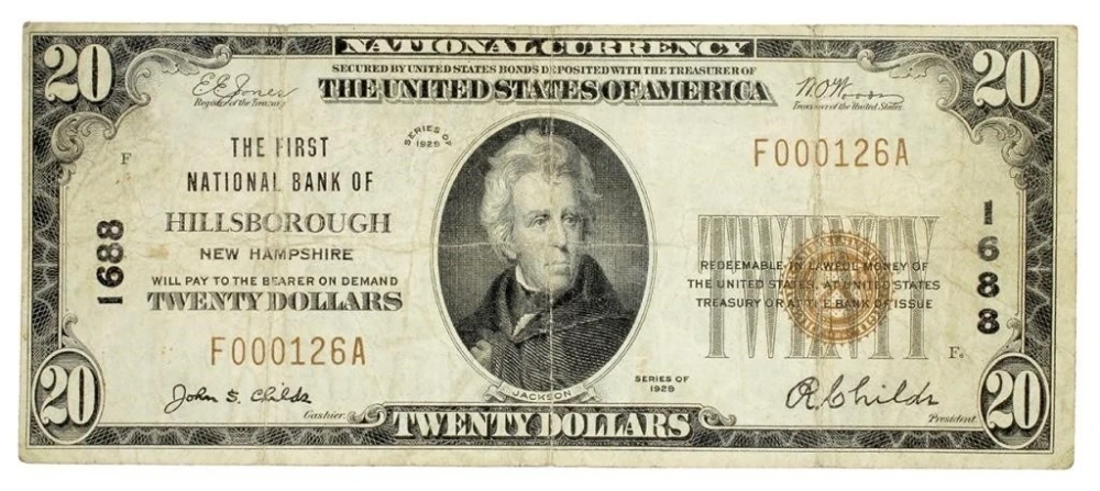 New Hampshire. Hillsborough. Fine Series 1929 $20