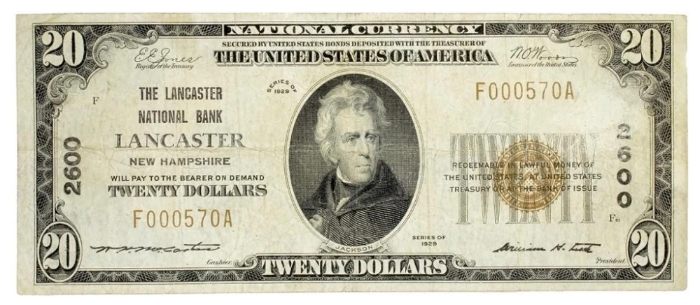 New Hampshire. Lancaster. VF Series 1929 $20