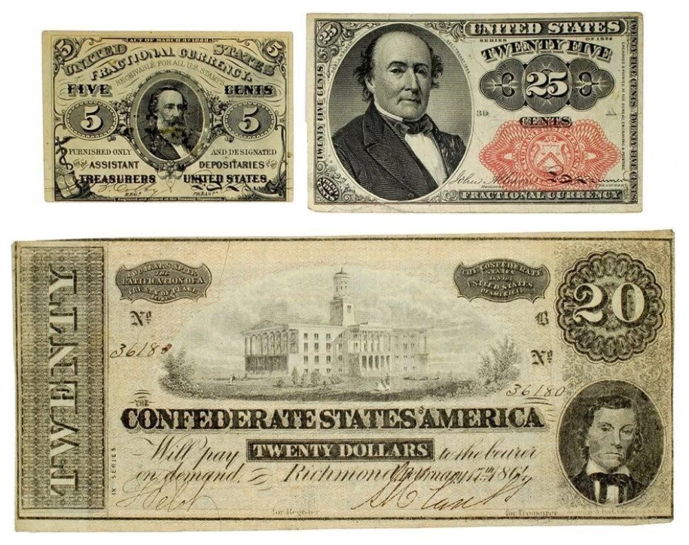 Three Pieces Civil War Era Currency