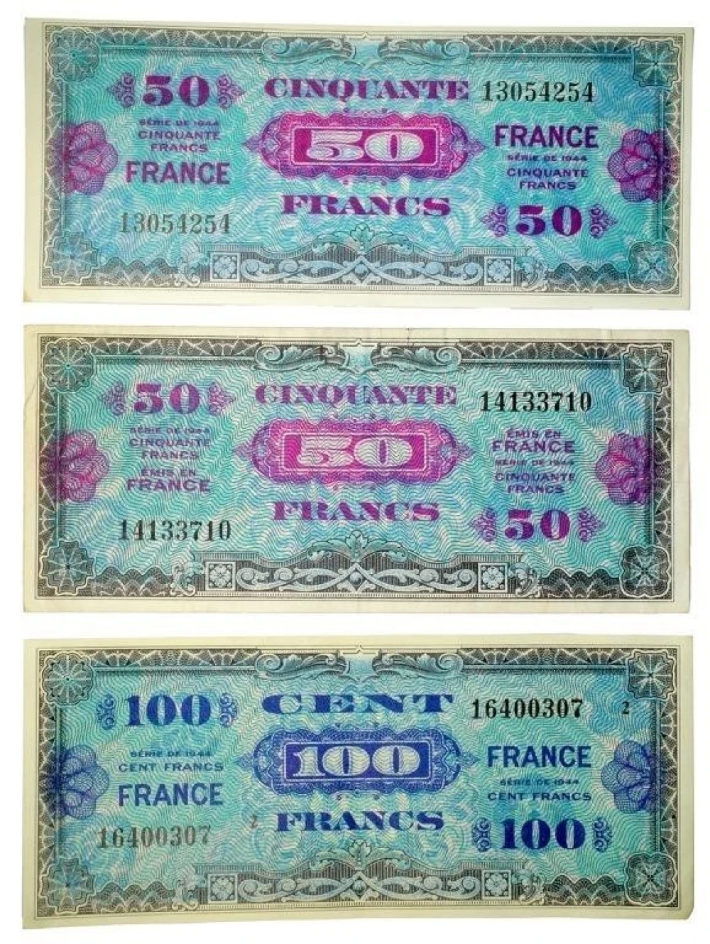 3 pcs WWII French Currency