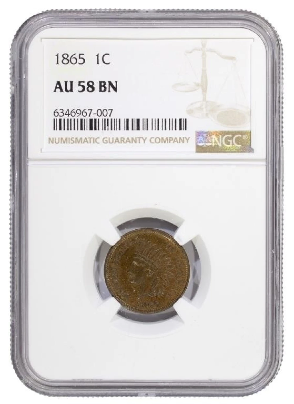 NGC AU-58 1865 Fancy 5 Cent