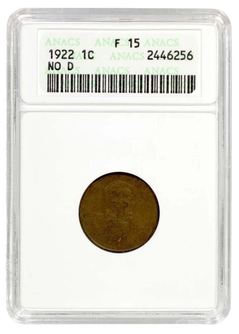 ANACS Fine-15 1922 "No D" Cent