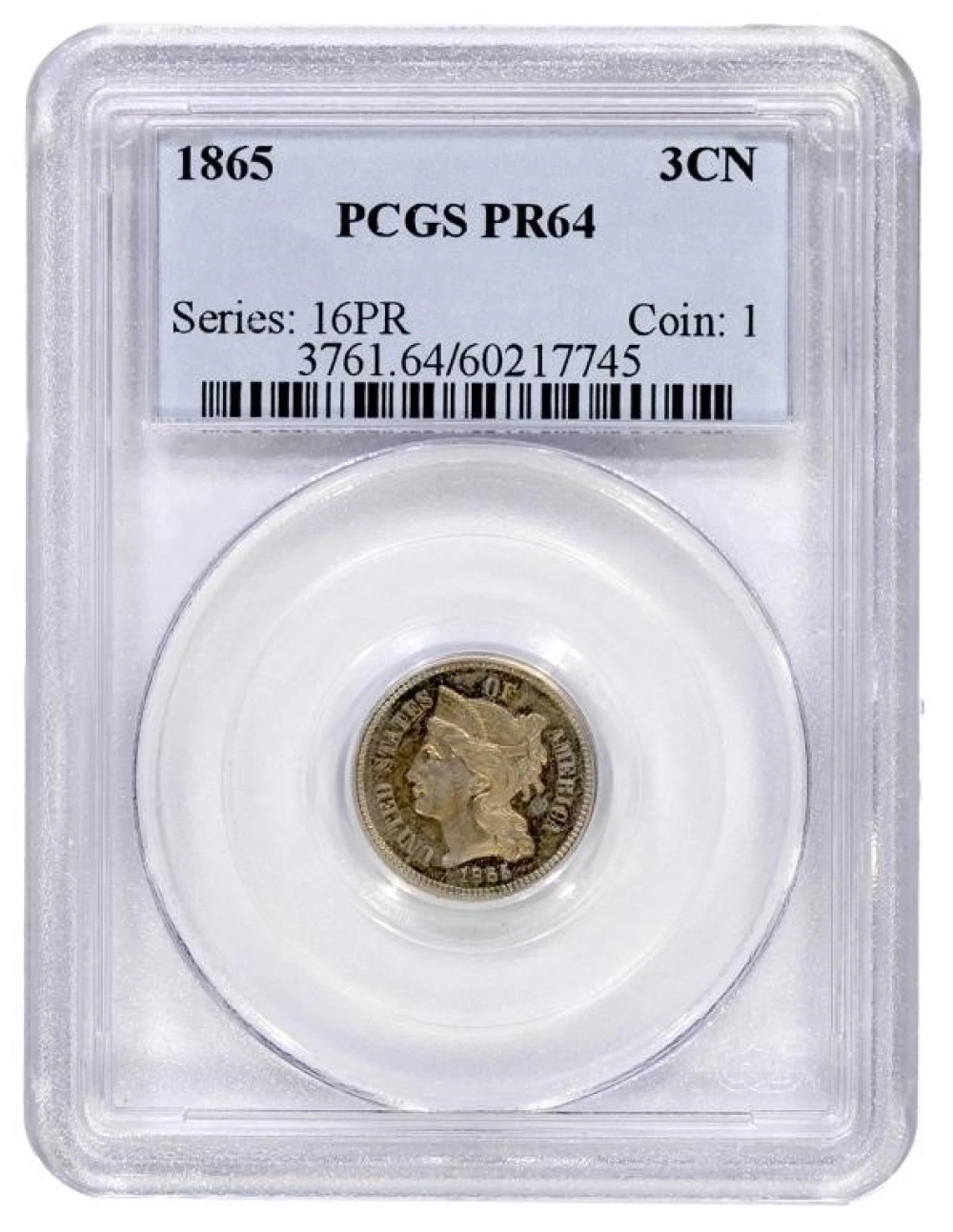 PCGS Proof-64 1865 Nickel Three-Cents