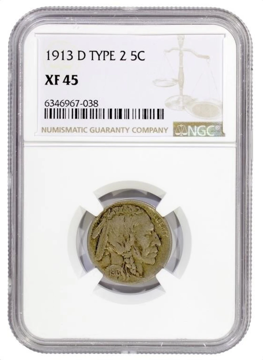 NGC EF-45 1913-D Type II Buffalo Nickel