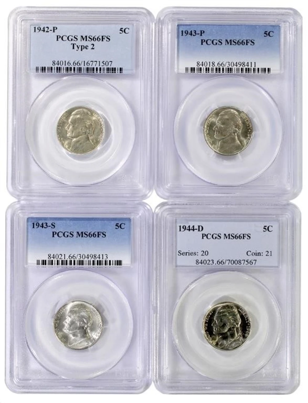 PCGS Certified Silver War Nickel Quartet