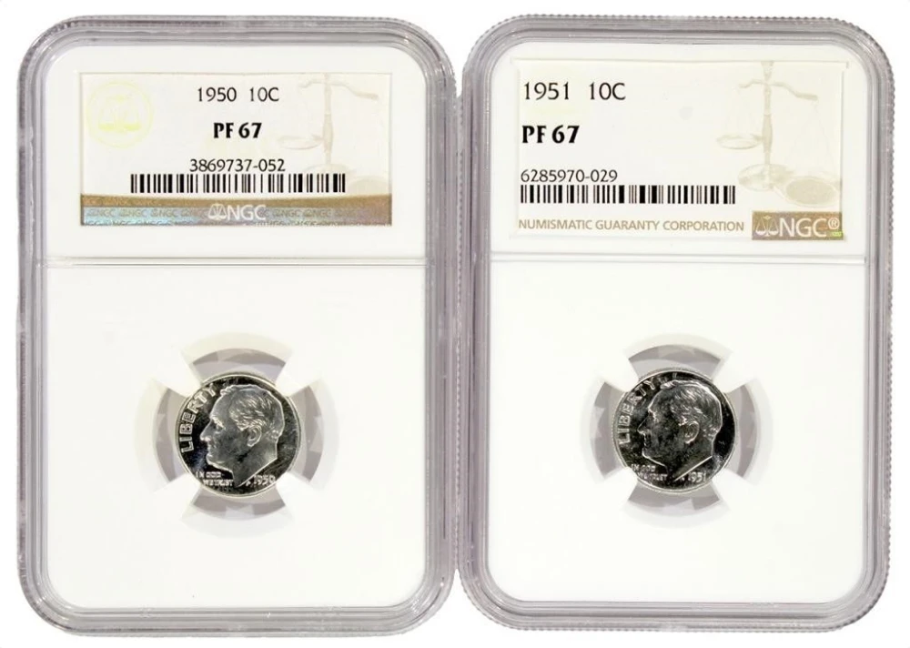 NGC Proof-67 1950 and 1951 Roosevelt Dimes