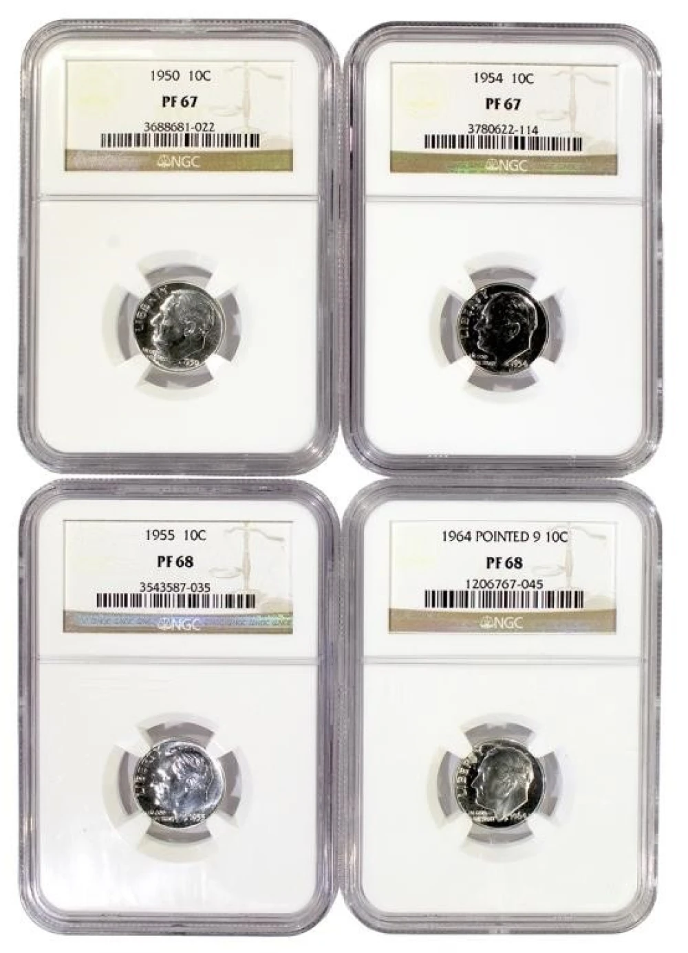 NGC Gem Proof Roosevelt Dime Quartet