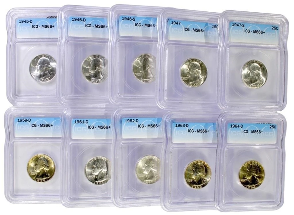 10 Diff. ICG MS-66+ Washington Quarters