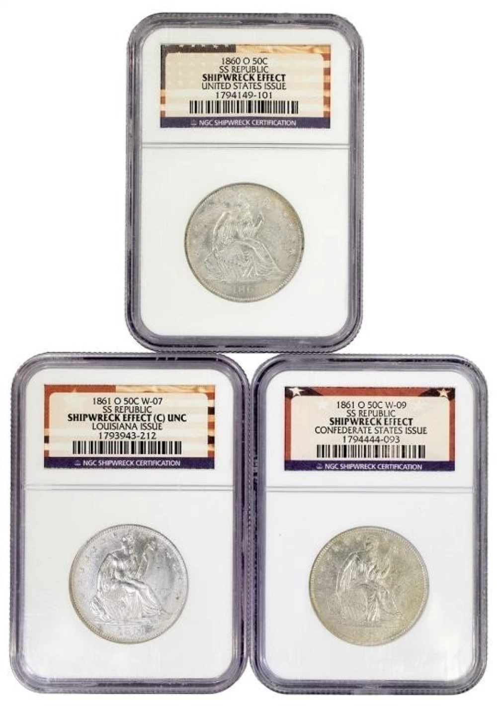 SS Republic Shipwreck 3 Coin Seated Half Set