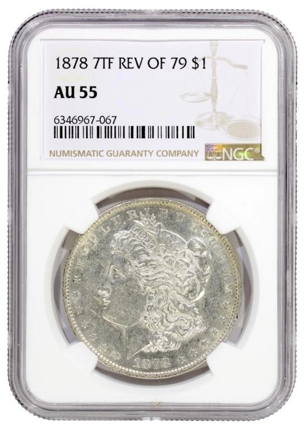 NGC AU-55 1878 7TF Rev of 79 Morgan