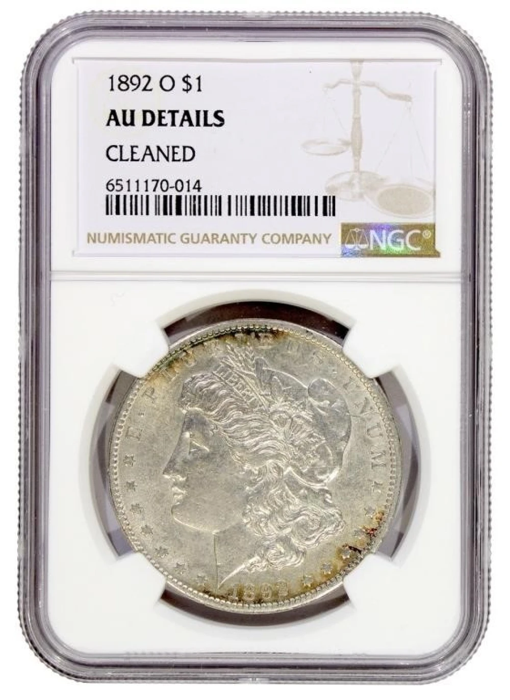 NGC AU Details 1892-O Morgan $1