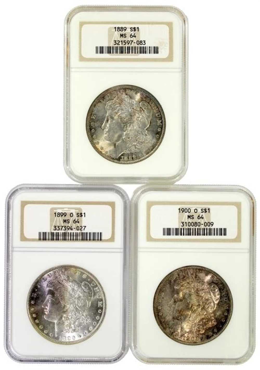NGC MS-64 Toned Morgan $1 Threesome