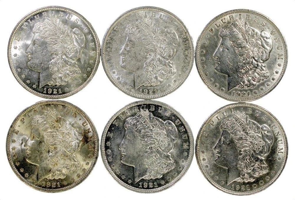 6 Piece 1921 Morgan Dollar Lot