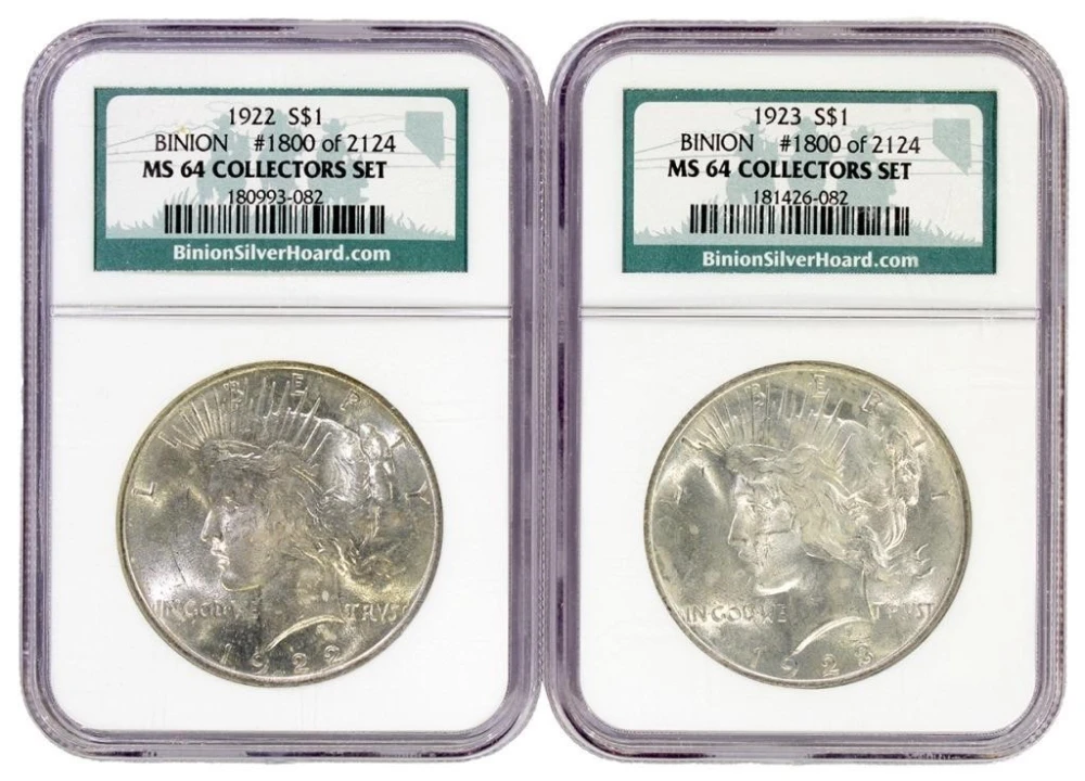 NGC MS-64 Binion Hoard Peace Dollar Pair