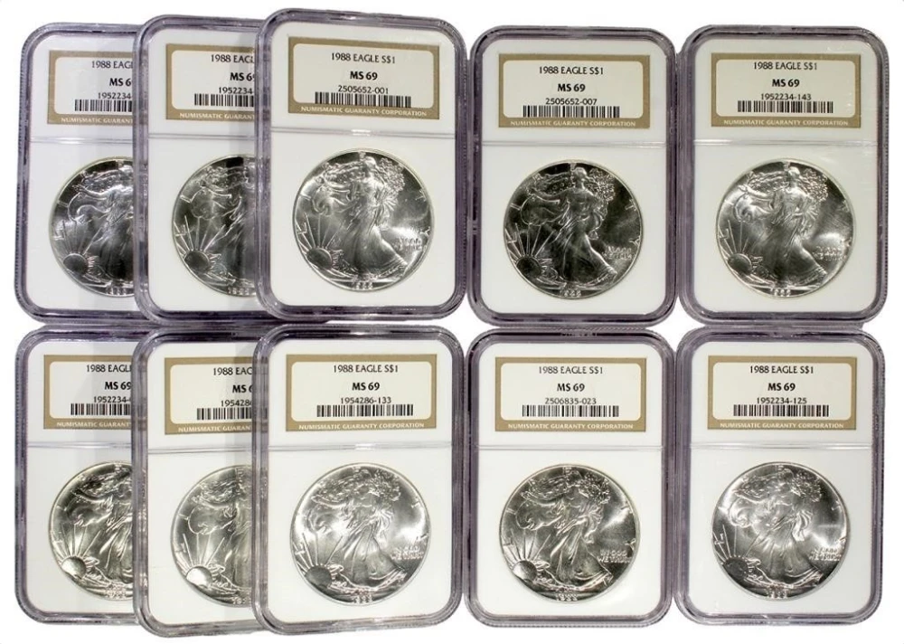 10 NGC MS-69 1988 Silver Eagles