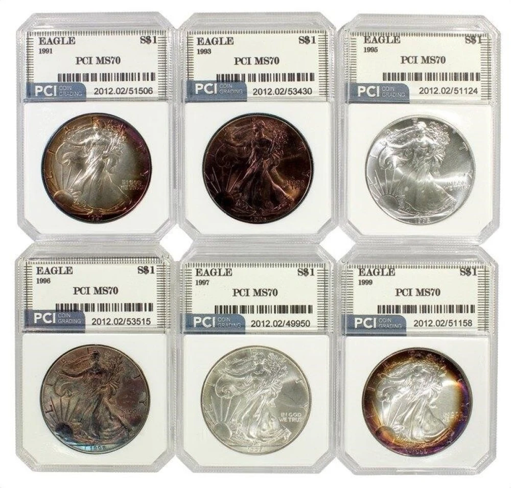 6 PCI Certified Silver Eagles
