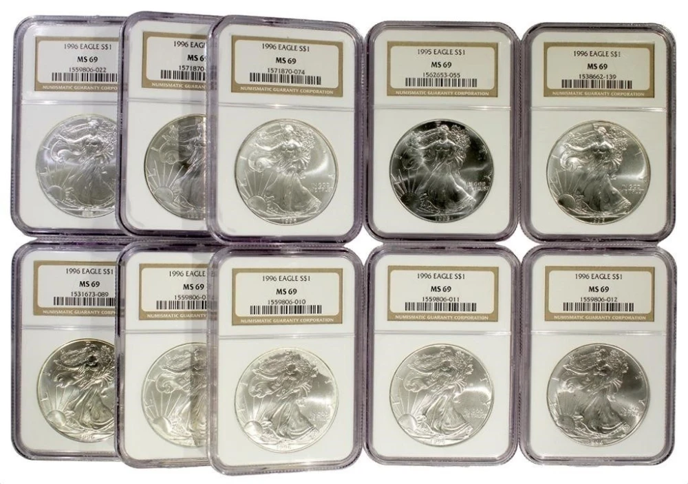 Lot of 10 NGC MS-69 1996 American Silver Eagles