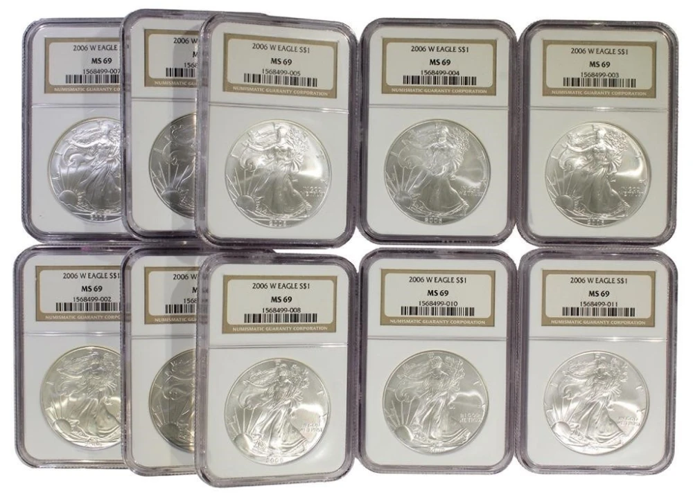 Lot of 10 NGC MS-69 2006-W American Silver Eagles