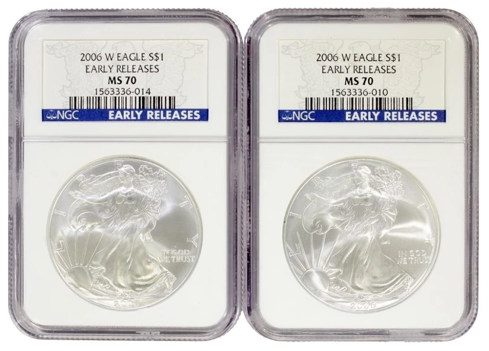 Pair of 2006-W NGC MS-70 ER Silver Eagles
