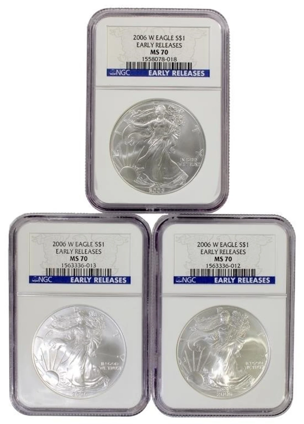 Trio of 2006-W NGC MS-70 ER Silver Eagles