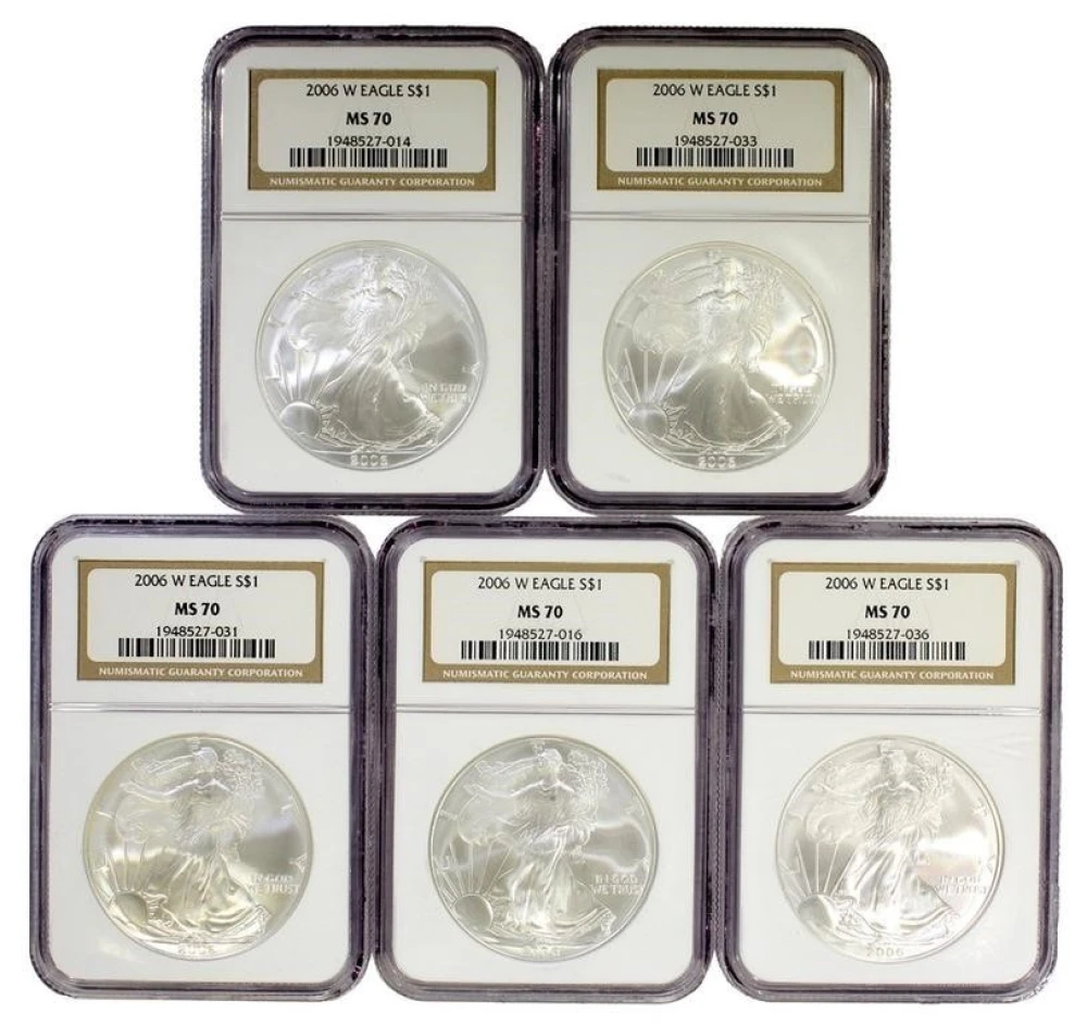 Group of 5 2006-W NGC MS-70 Silver Eagles