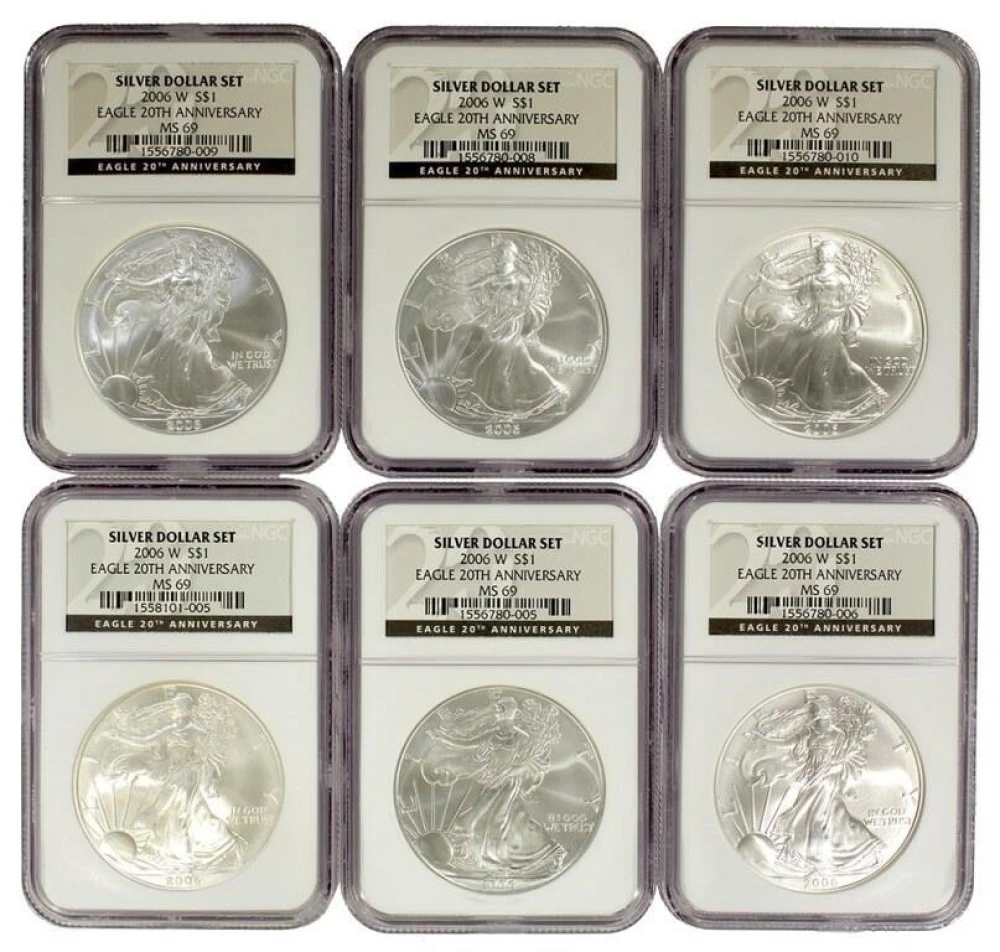 Group of 6 2006-W NGC MS-69 Silver Eagles