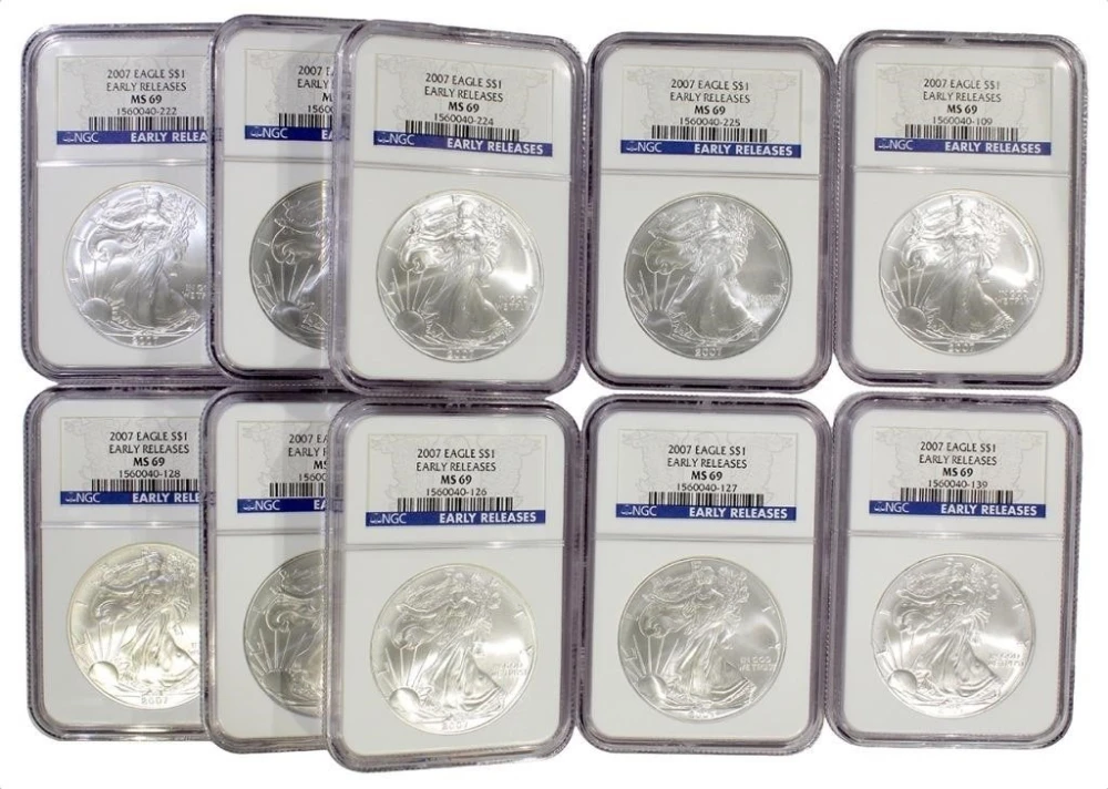 10 2007 NGC MS-69 Early Releases Silver Eagles