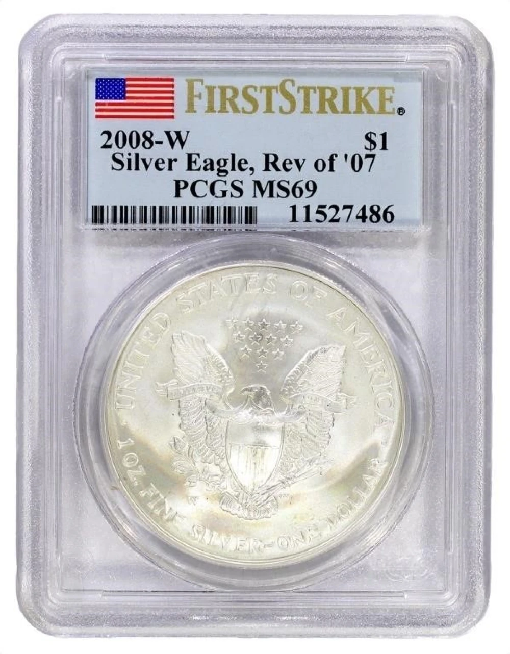2008-W Rev. of 07 PCGS MS-69 Silver Eagle