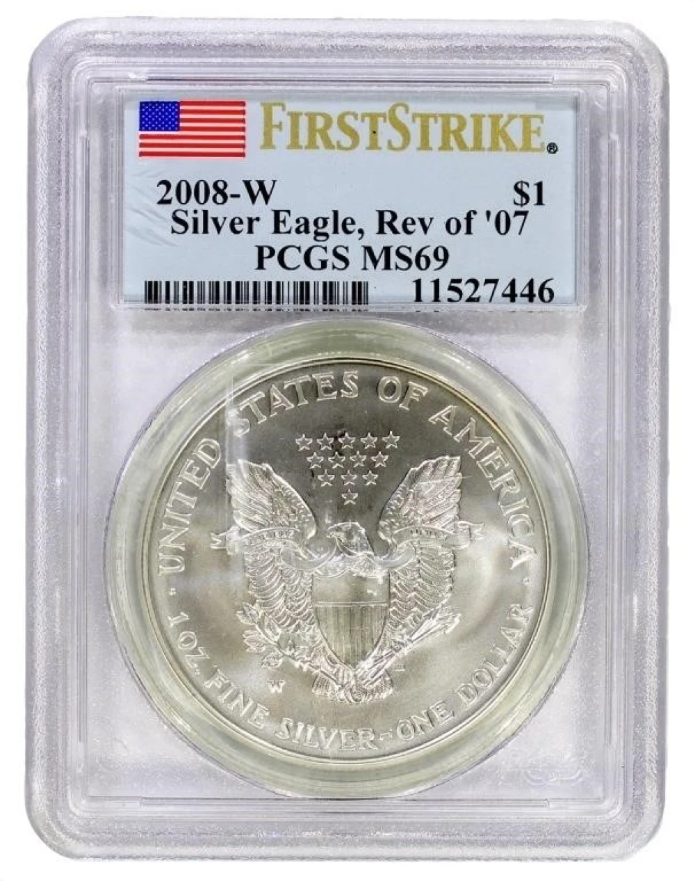 A 2nd 2008-W Rev. of 07 PCGS MS-69 Silver Eagle
