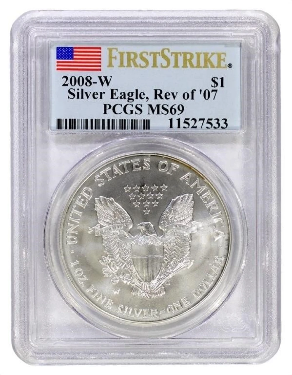 A 4th 2008-W Rev. of 07 PCGS MS-69 Silver Eagle
