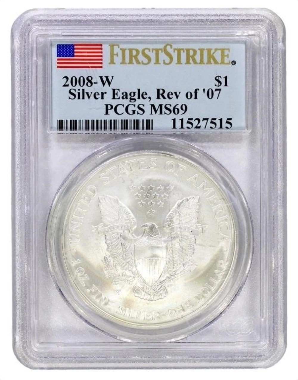 A 5th 2008-W Rev. of 07 PCGS MS-69 Silver Eagle