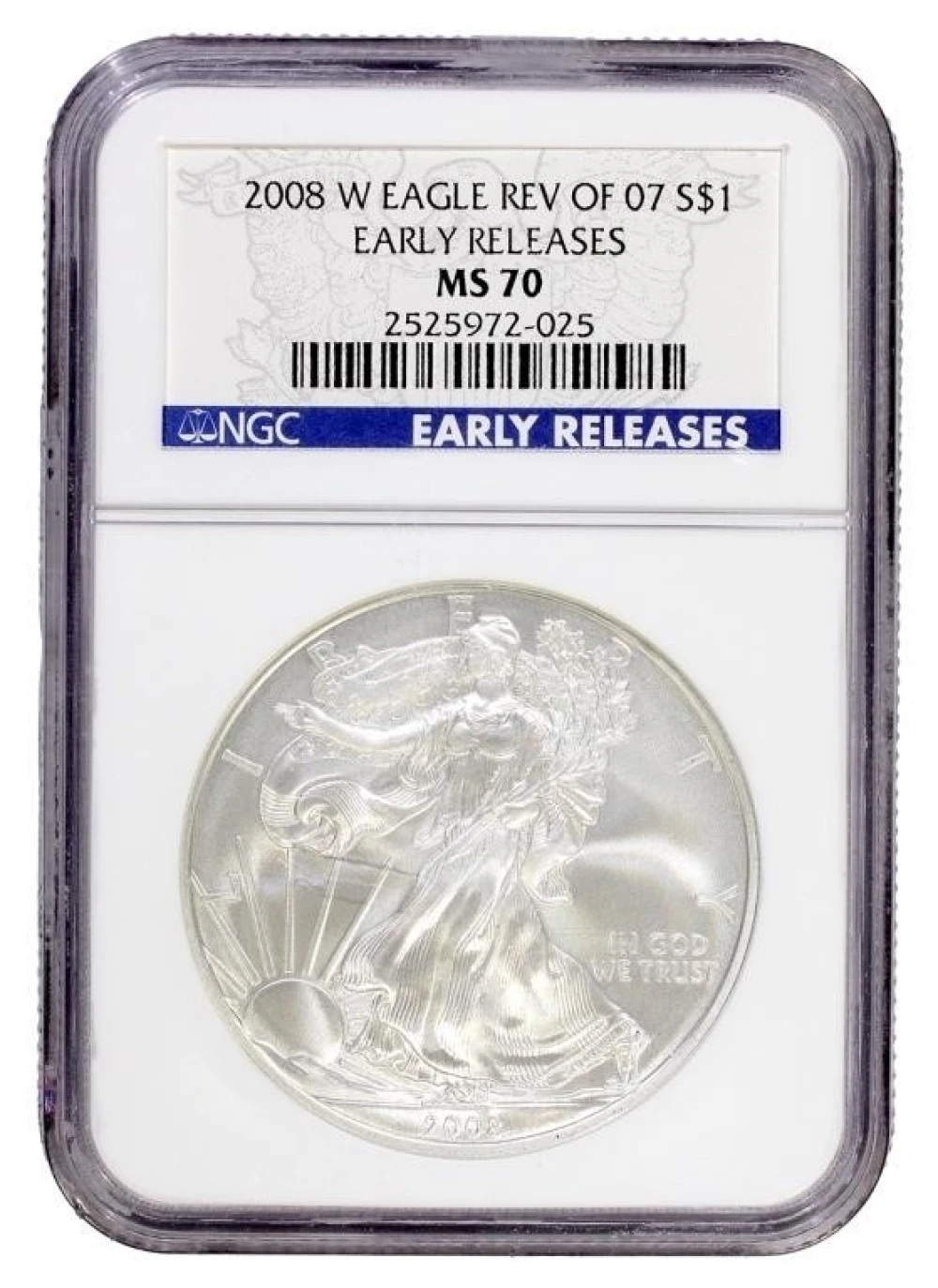 2008-W Rev. of 07 NGC MS-70 ER Silver Eagle