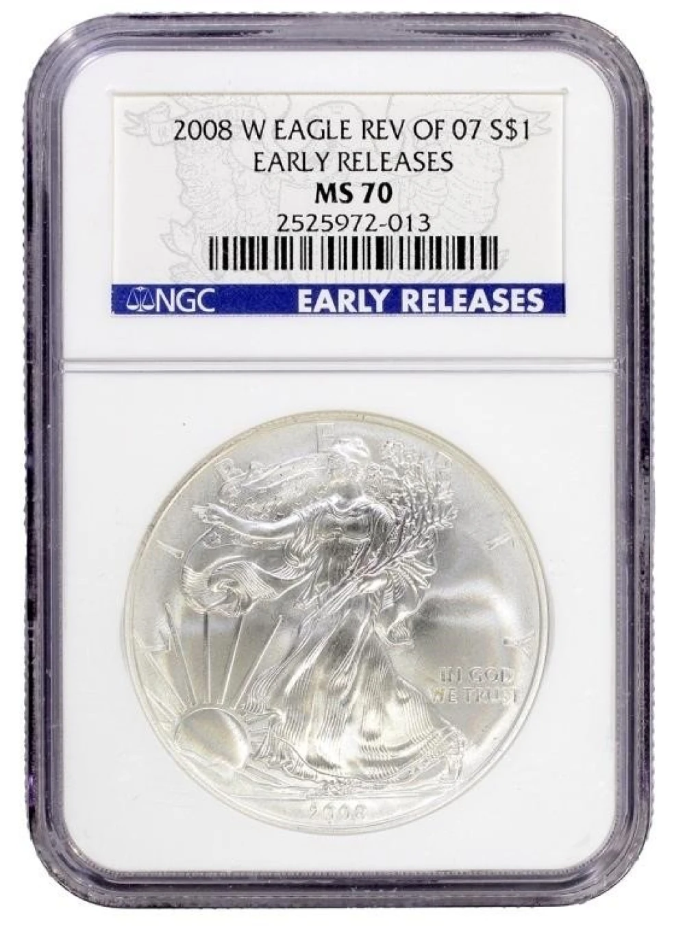 A 2nd 2008-W Rev. of 07 NGC MS-70 ER Silver Eagle