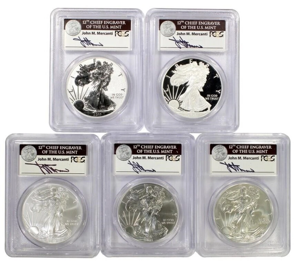 PCGS 2011 Mercanti Autographed Silver Eagle Set