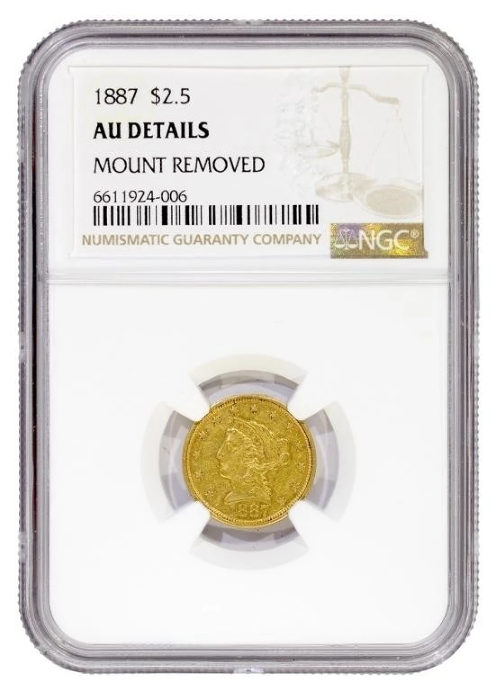 NGC AU Details 1887 $2.50 Gold Liberty