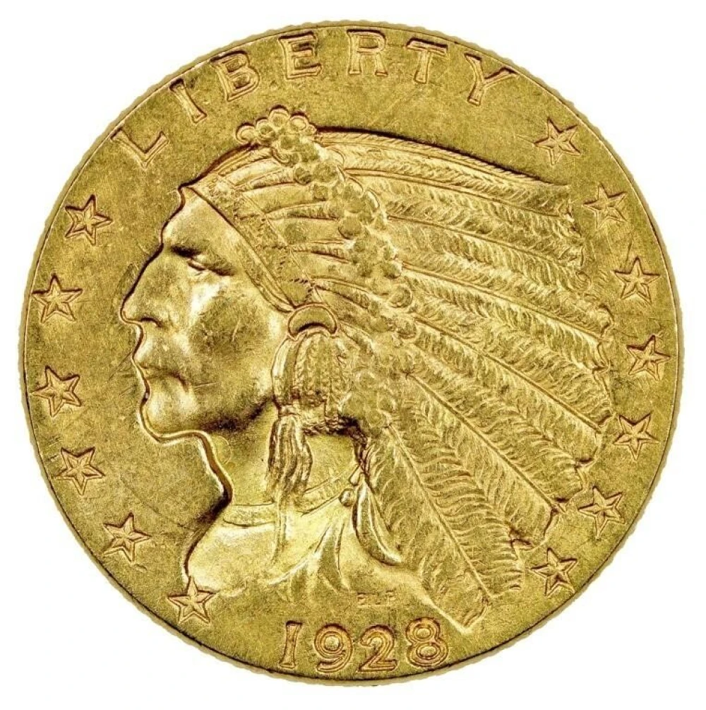 AU-58 1928 $2.50 Gold Indian
