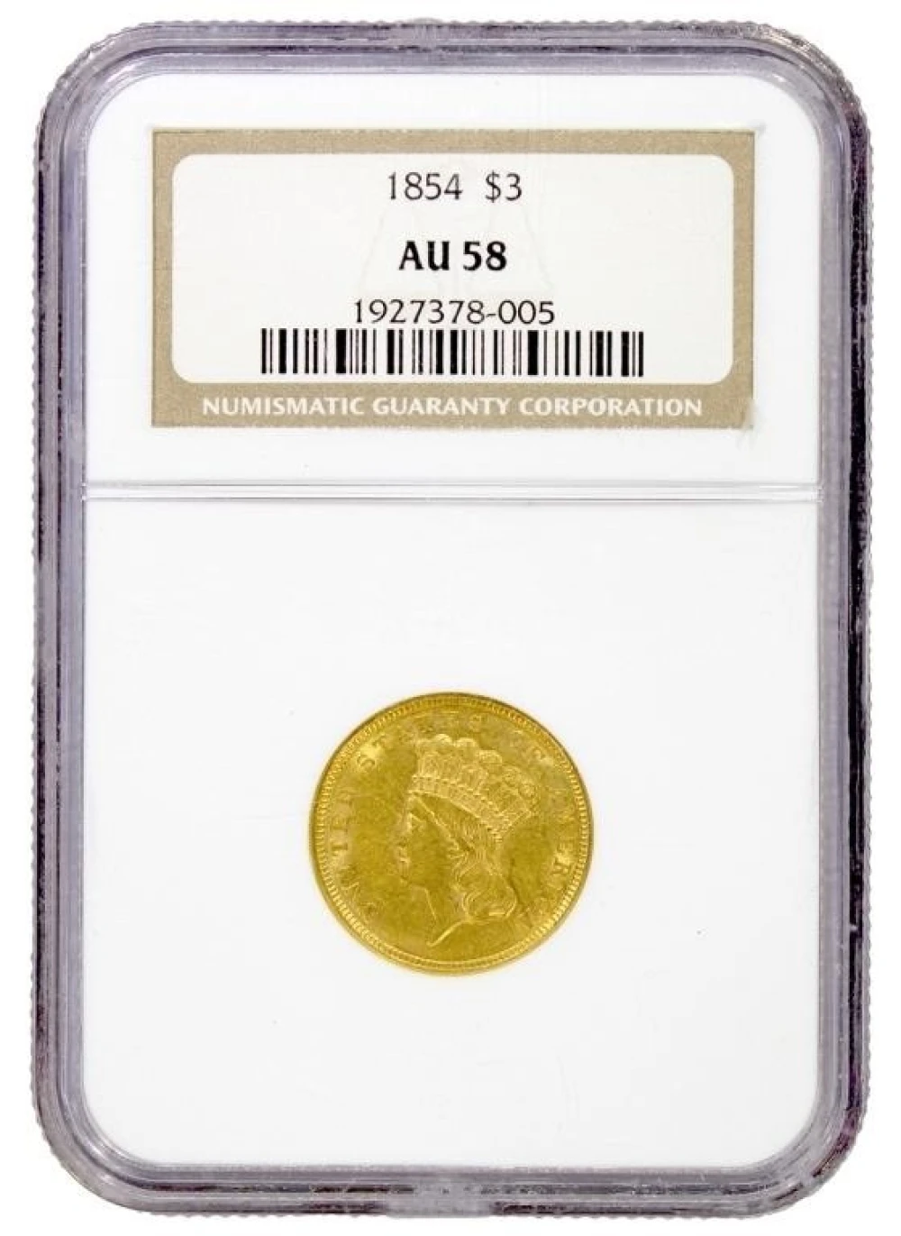 NGC AU-58 1854 $3 Gold