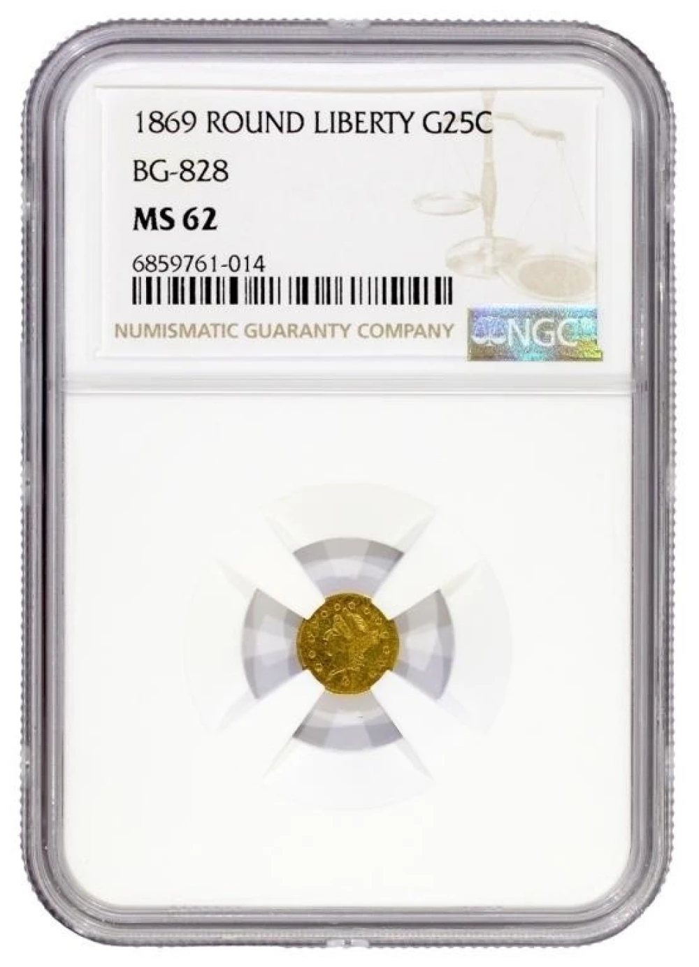 NGC MS-62 1869-G California Gold 25-Cents